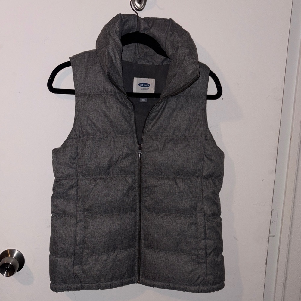 Set of 2 Gray and Burgundy Fleece Lined Puffer Vest with Full Zip